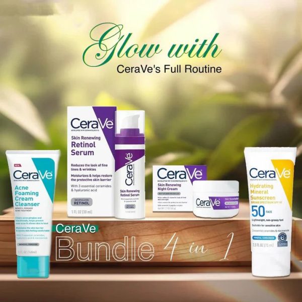 Image of Cerave 4 In 1 Skincare Kit Night Cream, Sunblock, Cleanser & Serum For Radiant Skin
